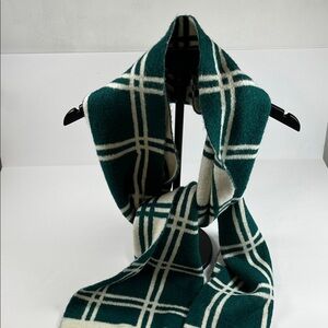 Zara Green and White Plaid Scarf 
12” W x 84” L